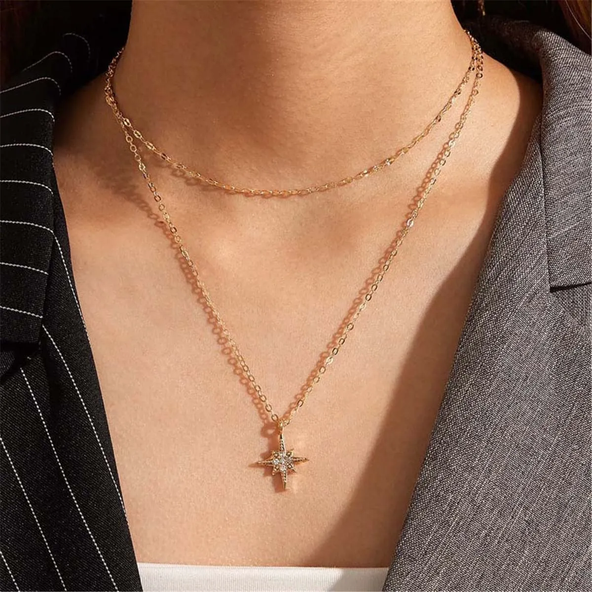Cubic Zirconia & 18K Gold-Plated Star Layer Necklace