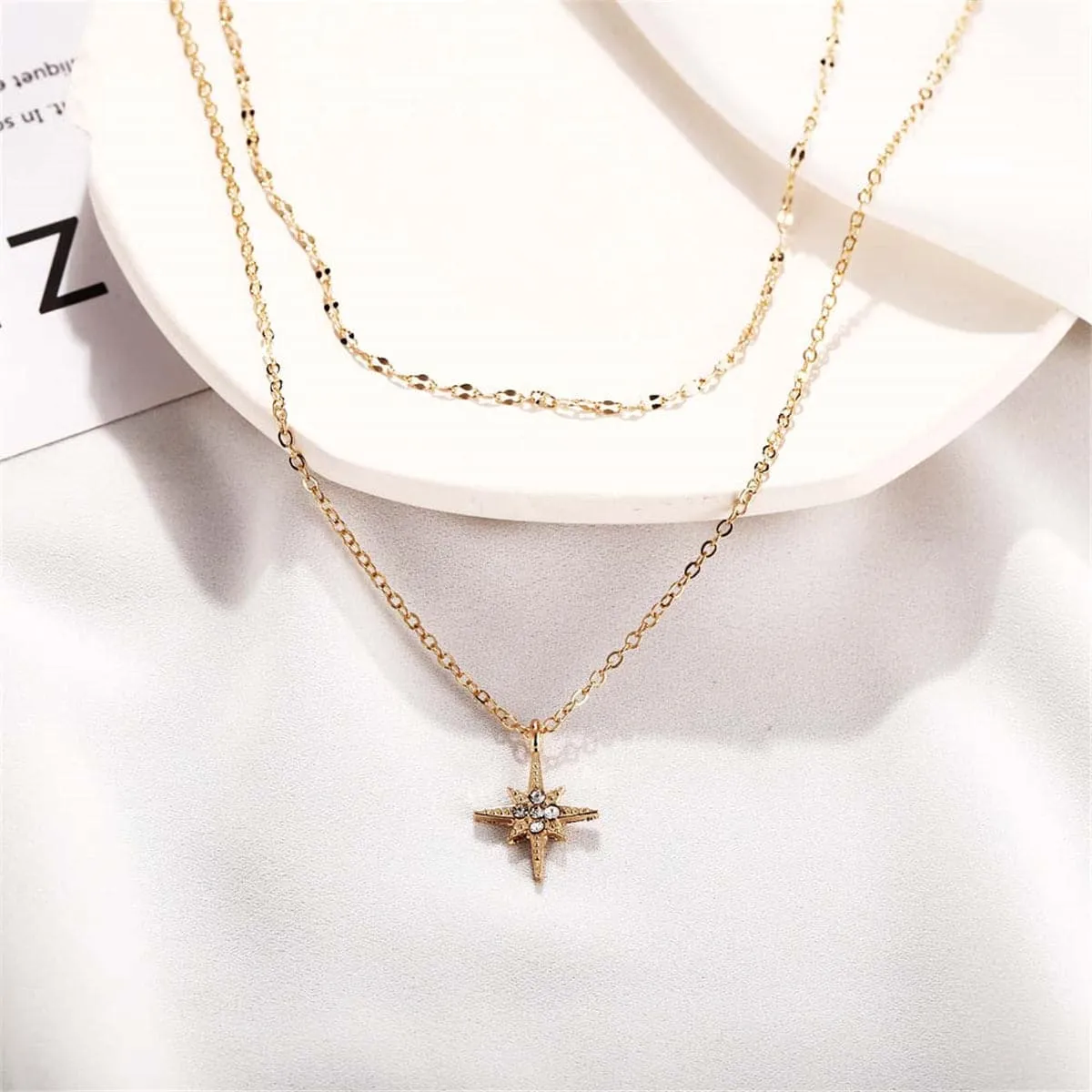 Cubic Zirconia & 18K Gold-Plated Star Layer Necklace