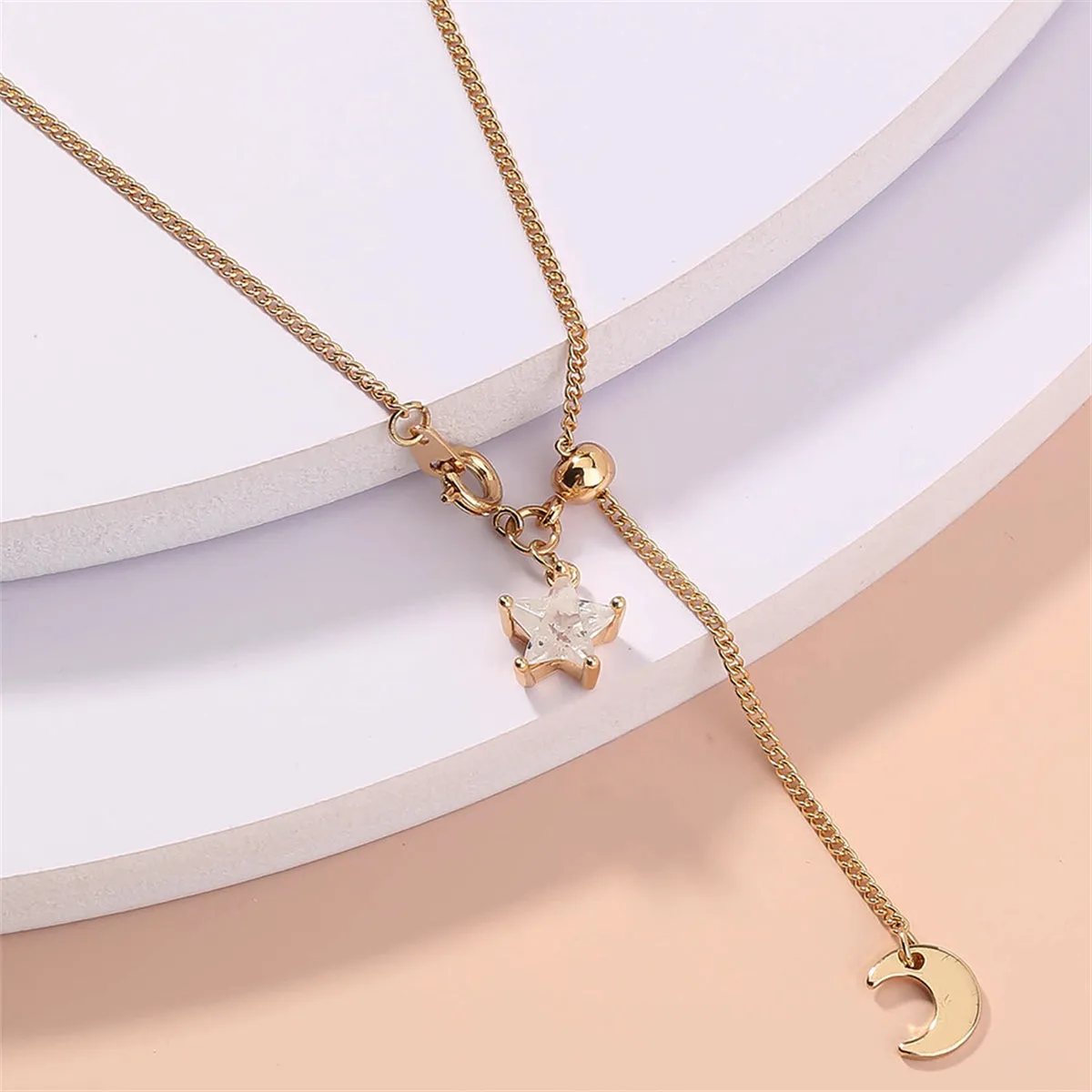 Cubic Zirconia & 18K Gold-Plated Star Moon Lariat Necklace