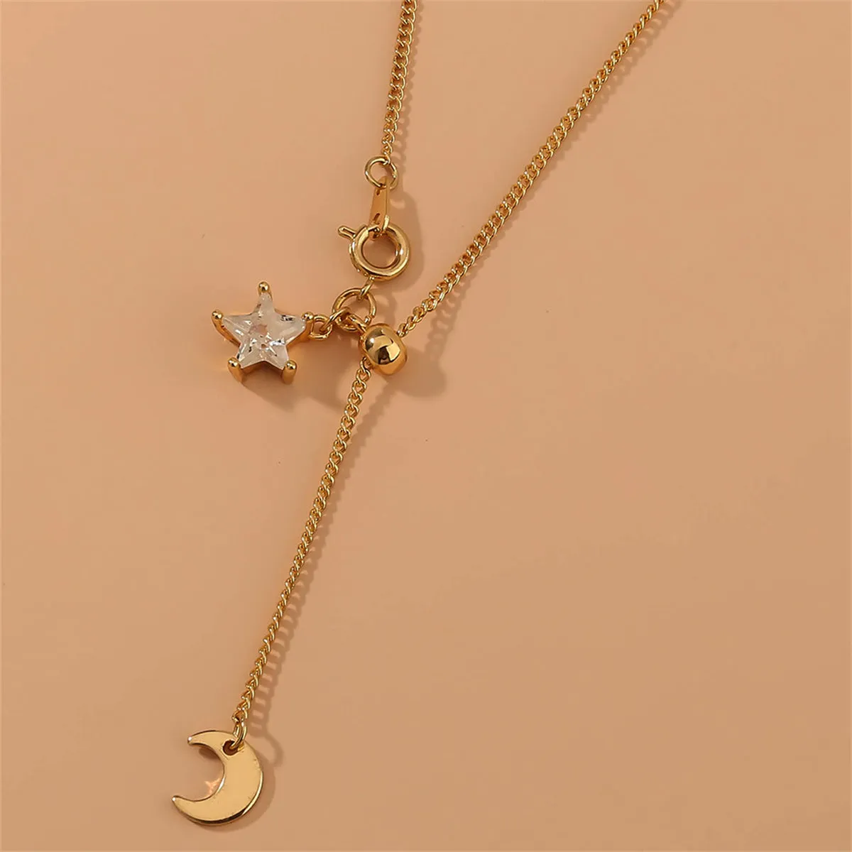 Cubic Zirconia & 18K Gold-Plated Star Moon Lariat Necklace