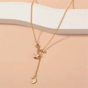 Cubic Zirconia & 18K Gold-Plated Star Moon Lariat Necklace