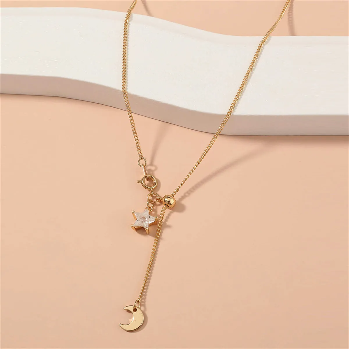 Cubic Zirconia & 18K Gold-Plated Star Moon Lariat Necklace