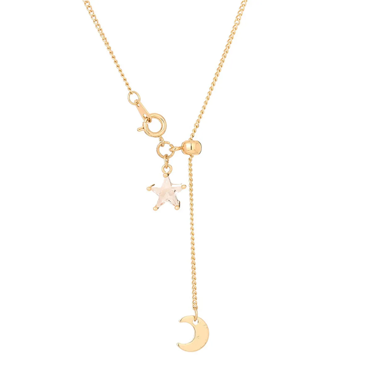 Cubic Zirconia & 18K Gold-Plated Star Moon Lariat Necklace