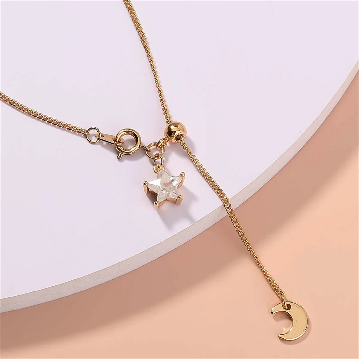 Cubic Zirconia & 18K Gold-Plated Star Moon Lariat Necklace