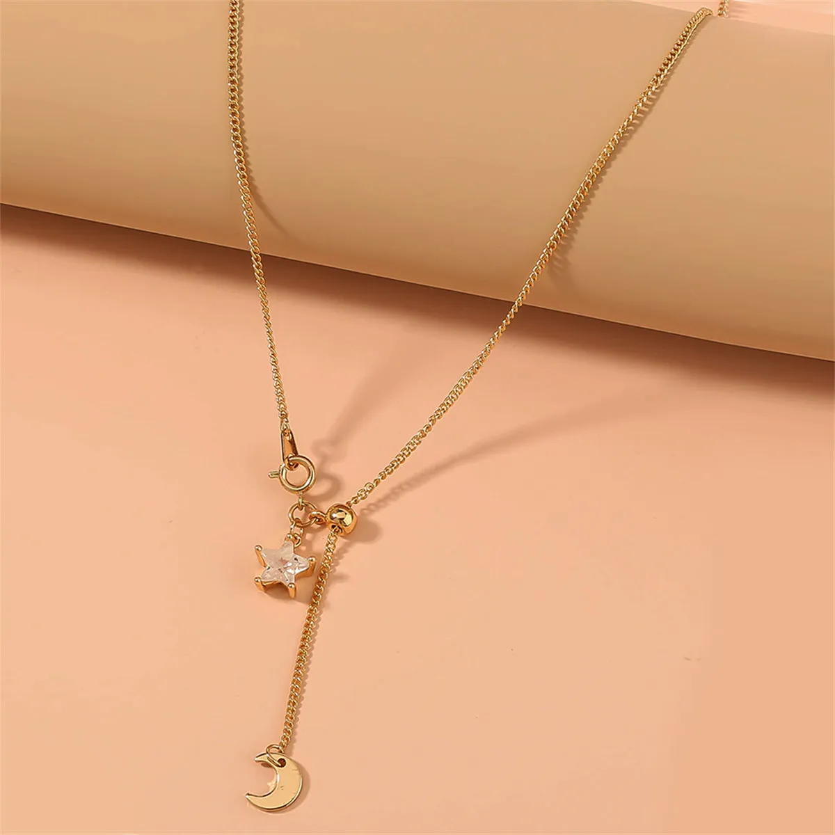 Cubic Zirconia & 18K Gold-Plated Star Moon Lariat Necklace