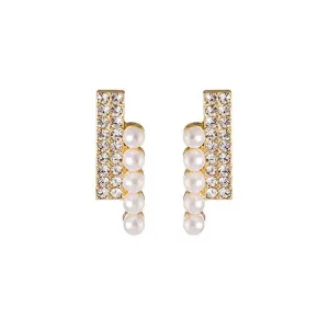 Cubic Zirconia & Pearl Bar Stud Earrings