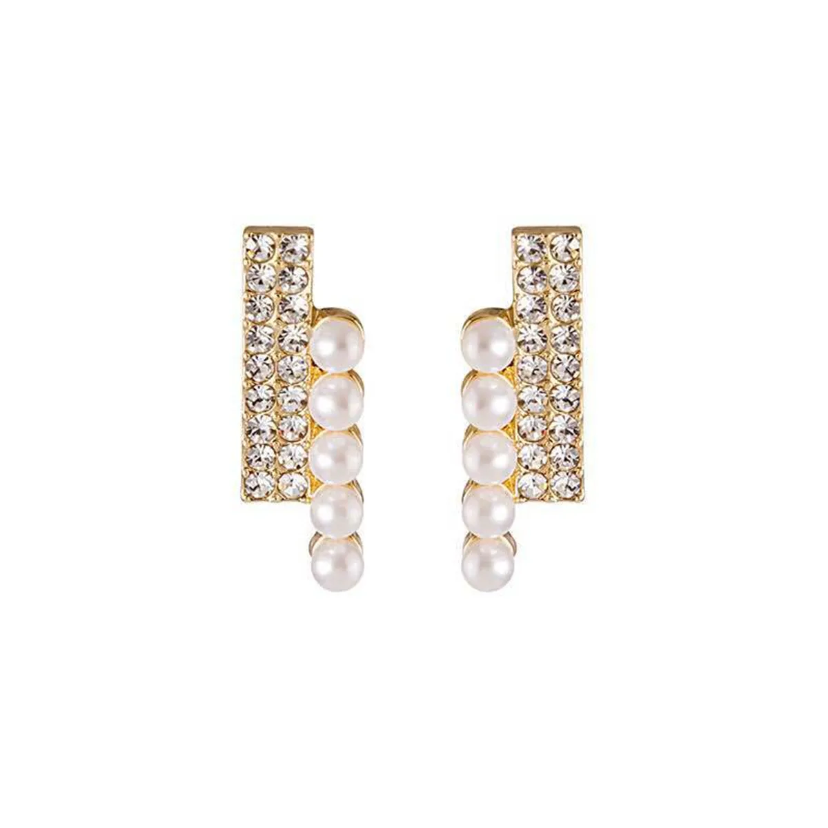 Cubic Zirconia & Pearl Bar Stud Earrings