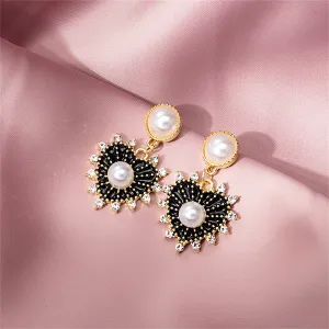 Cubic Zirconia & Pearl Enamel 18K Gold-Plated Heart Drop Earrings