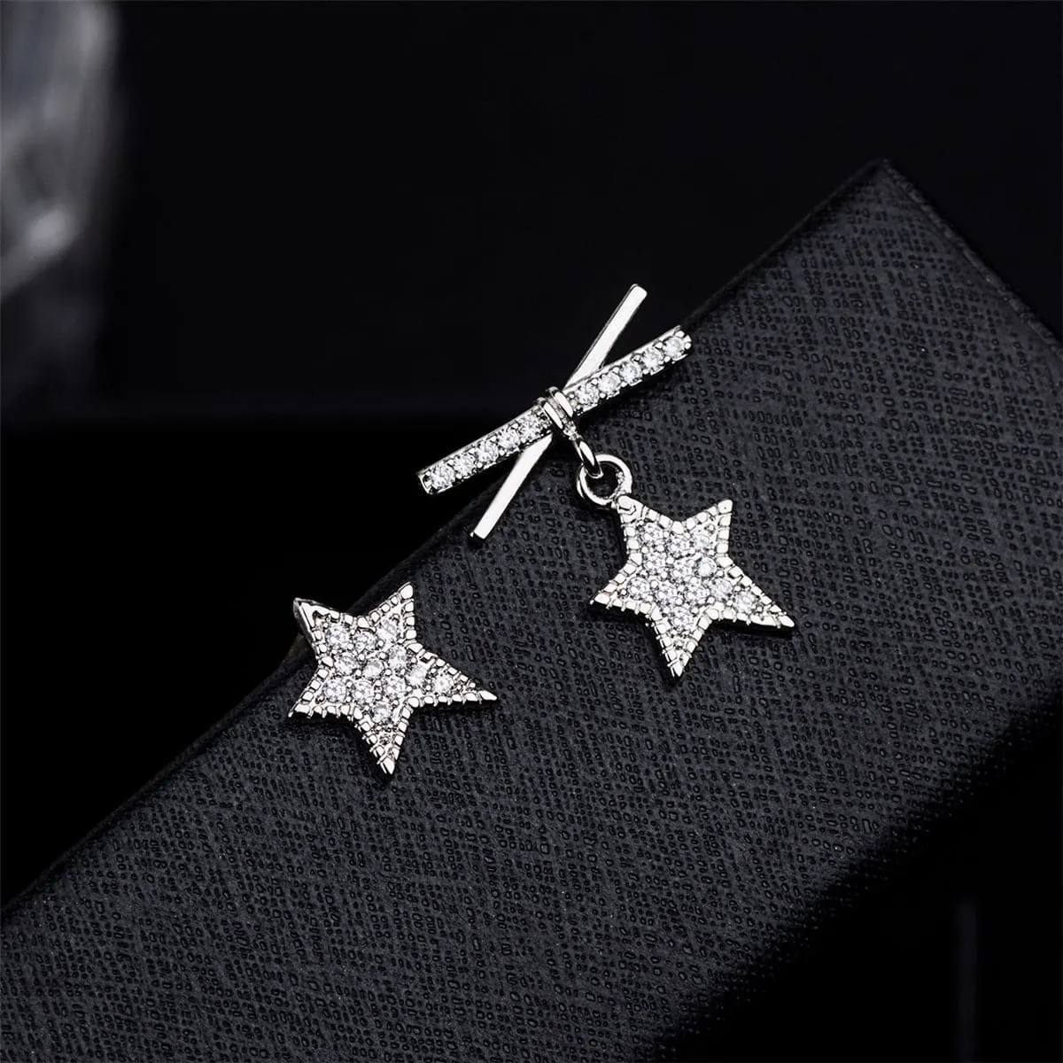 Cubic Zirconia & Silver-Plated Star Asymmetrical Stud Earrings