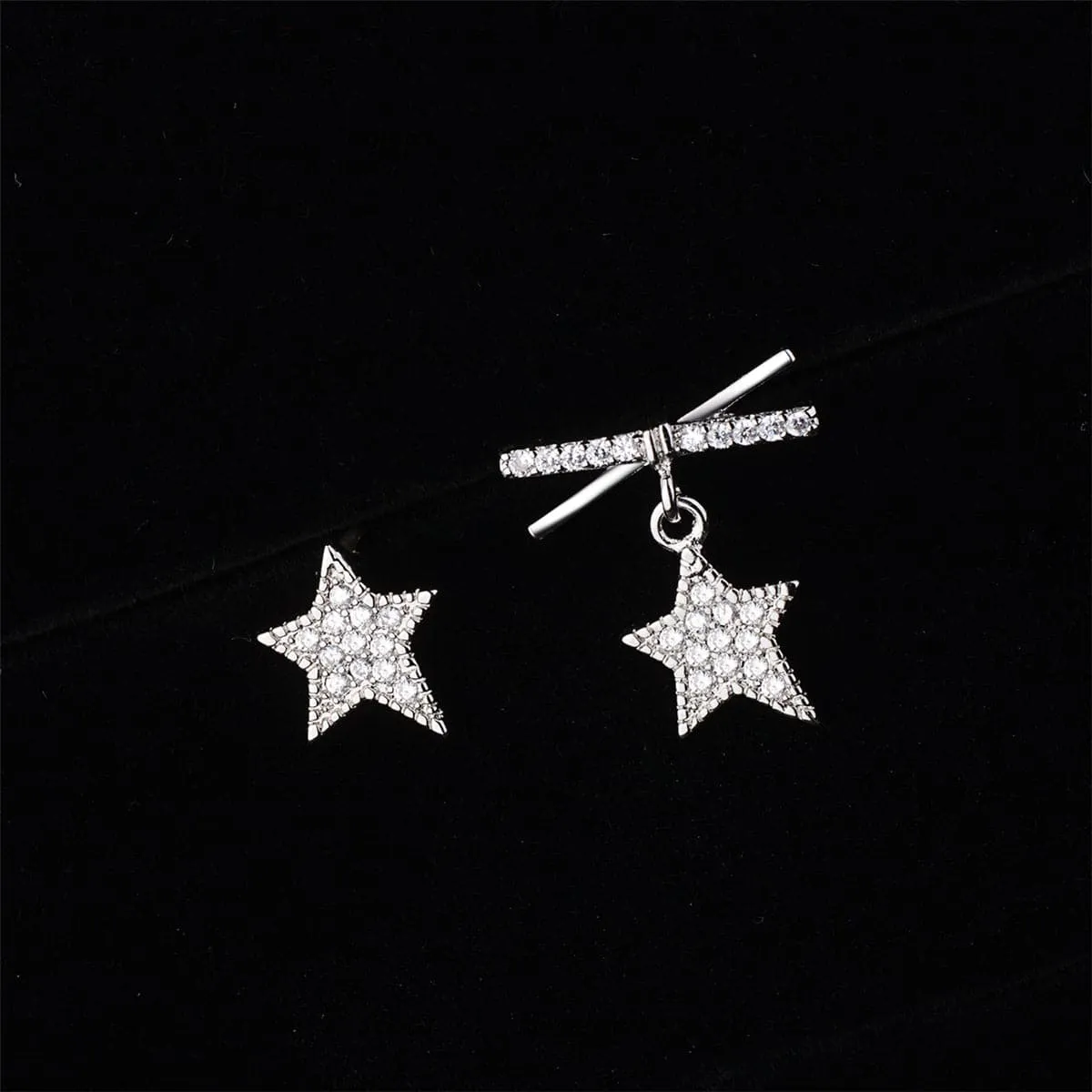Cubic Zirconia & Silver-Plated Star Asymmetrical Stud Earrings