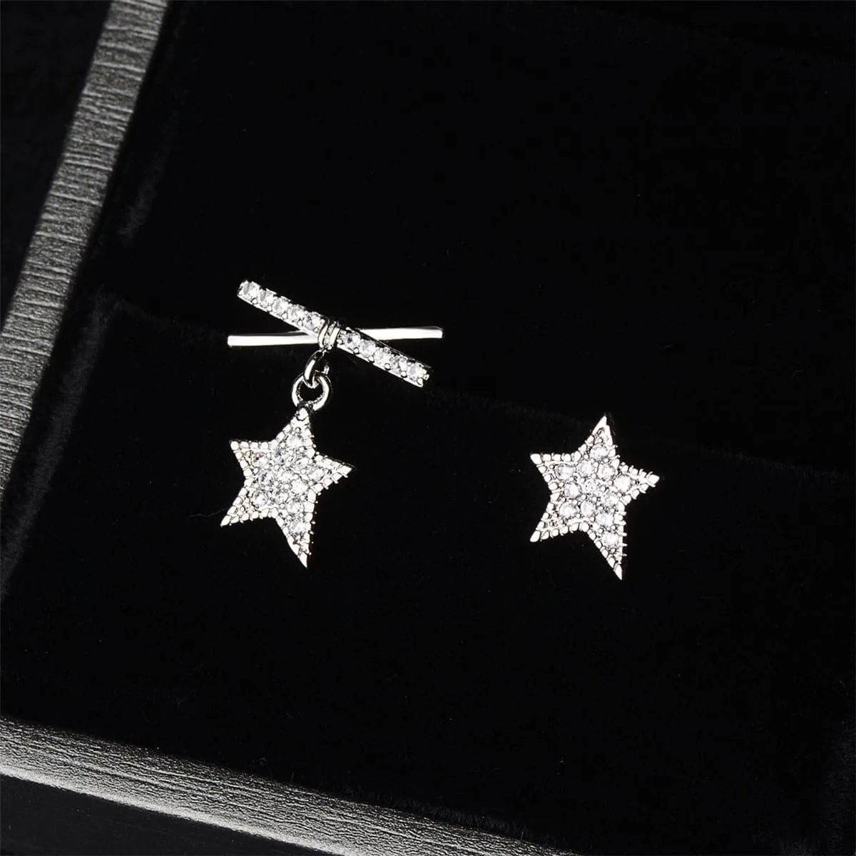 Cubic Zirconia & Silver-Plated Star Asymmetrical Stud Earrings