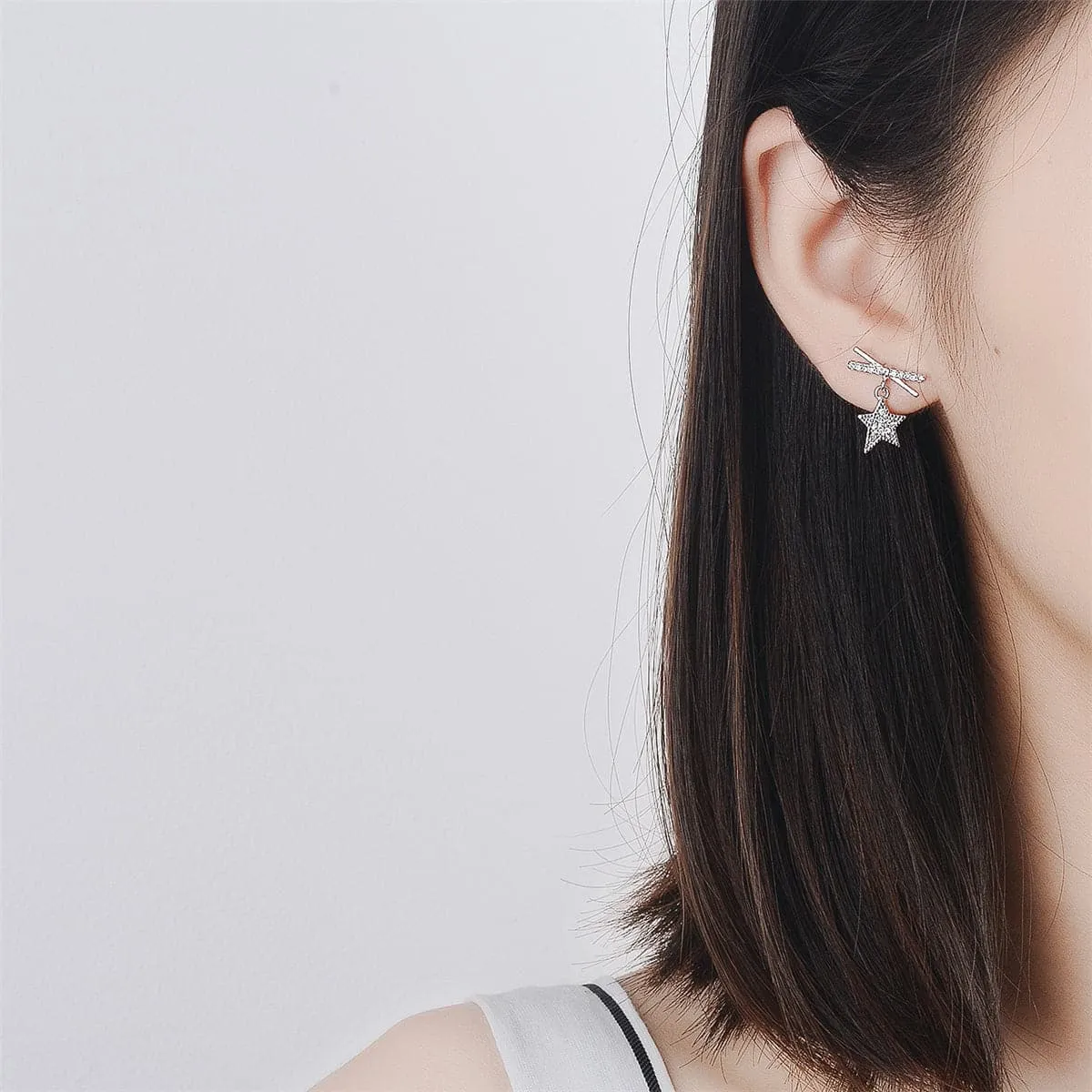 Cubic Zirconia & Silver-Plated Star Asymmetrical Stud Earrings