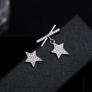 Cubic Zirconia & Silver-Plated Star Asymmetrical Stud Earrings