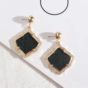 Dark Green Polystyrene & 18K Gold-Plated Rhombus Drop Earrings