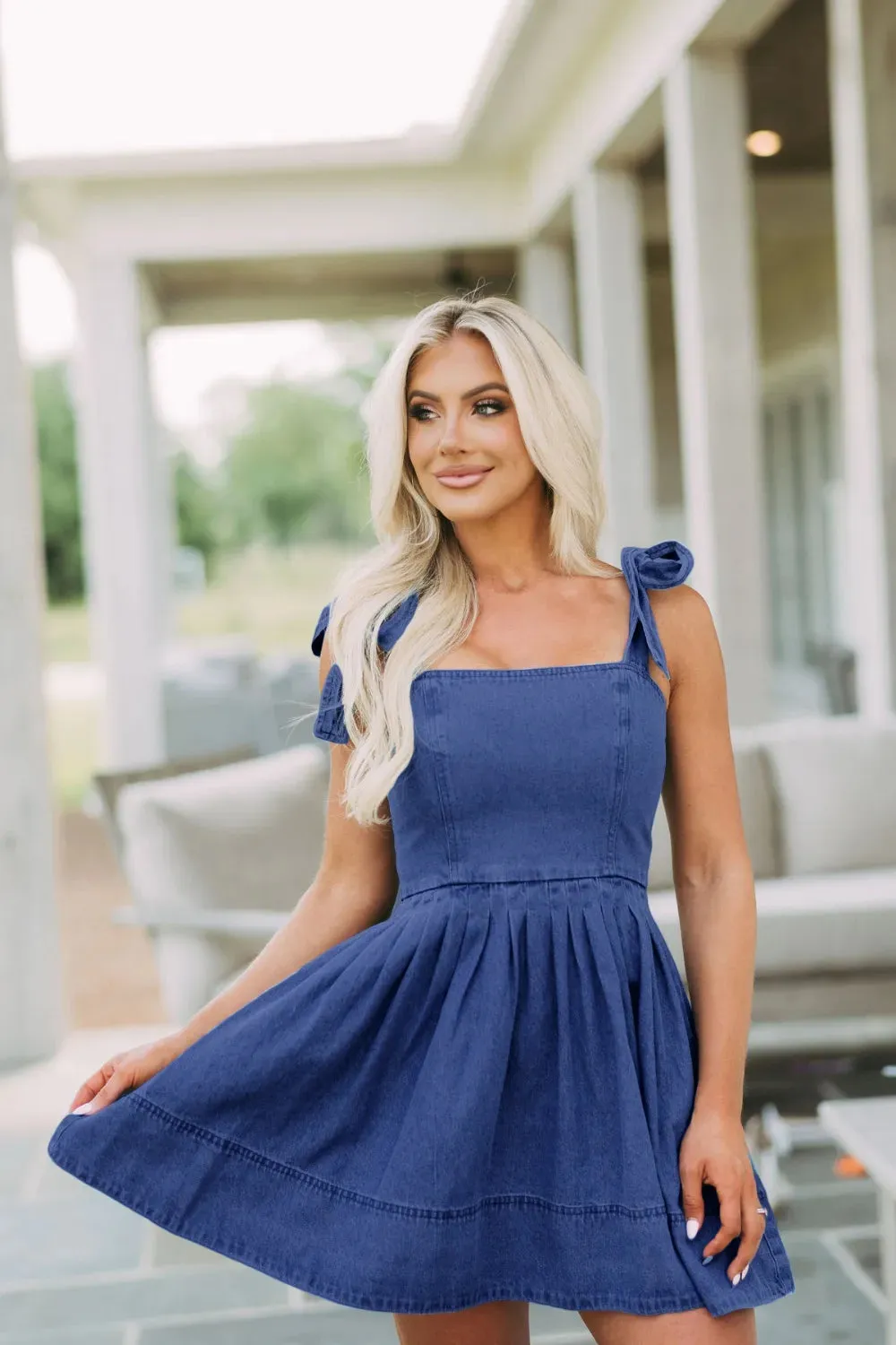 Desert Belle Tie-Shoulder Denim Dress