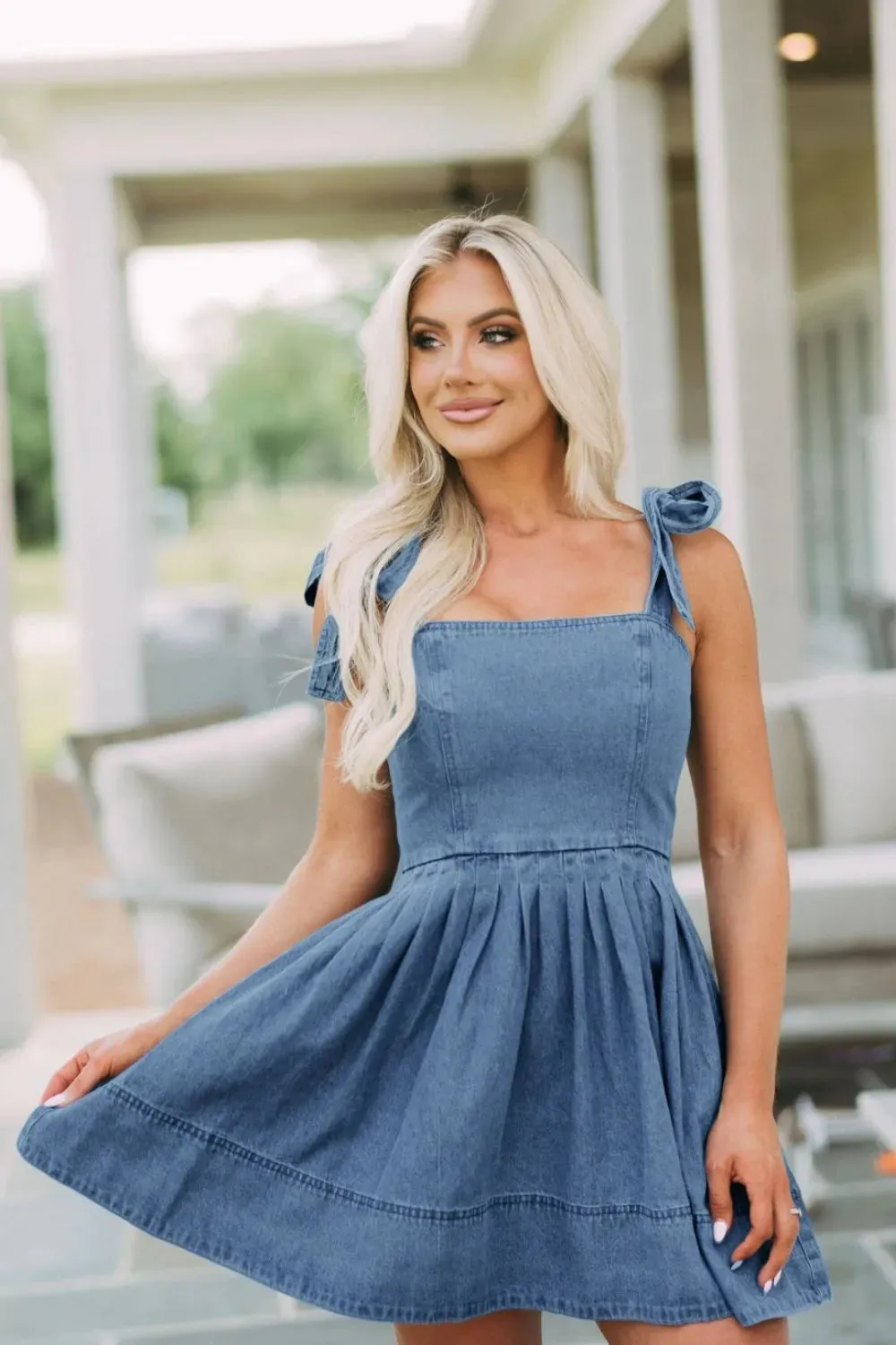 Desert Belle Tie-Shoulder Denim Dress