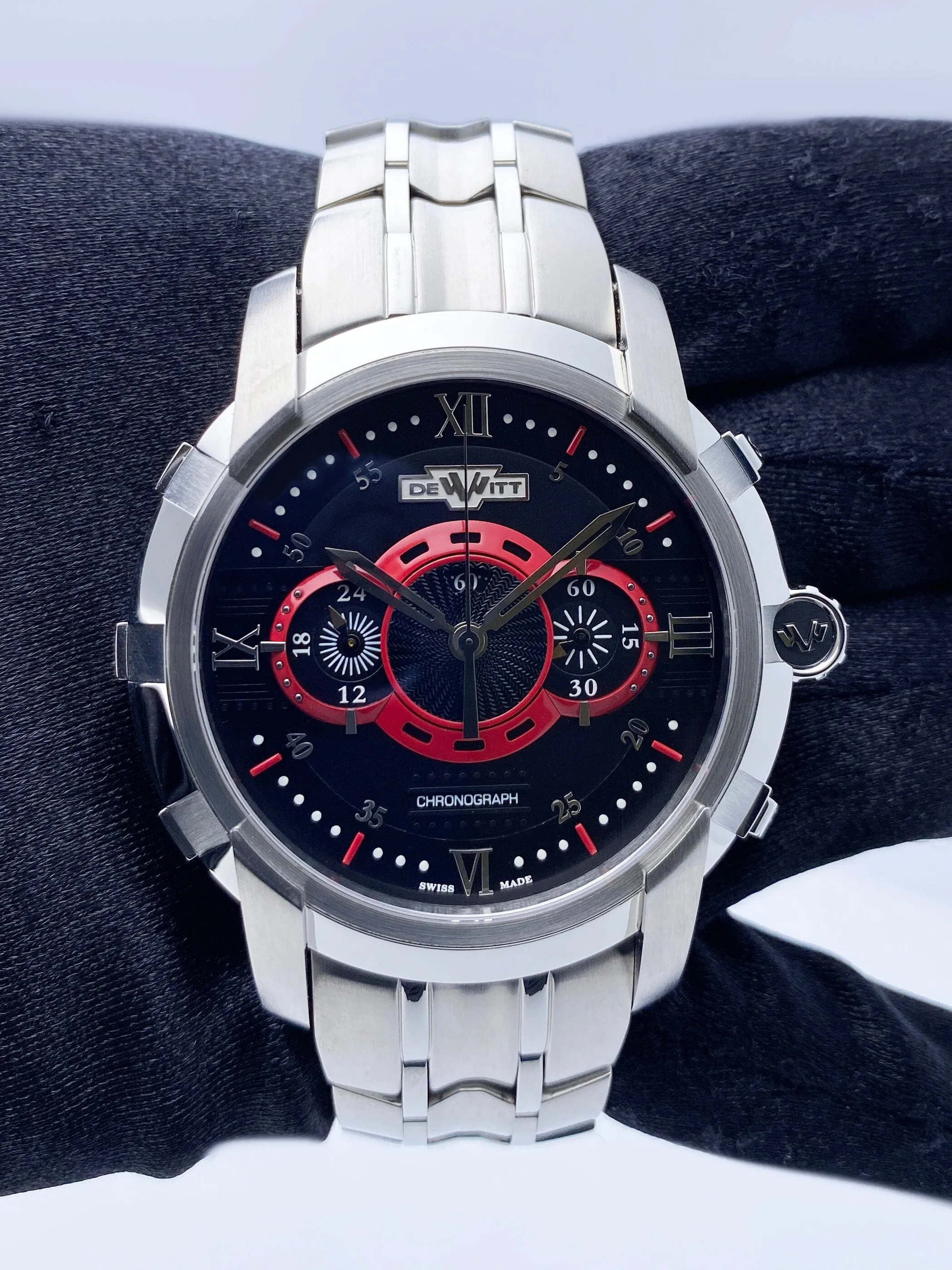 Dewitt Academia FTV.CHR.005.S1 Black & Red Dial Mens Watch Box Papers