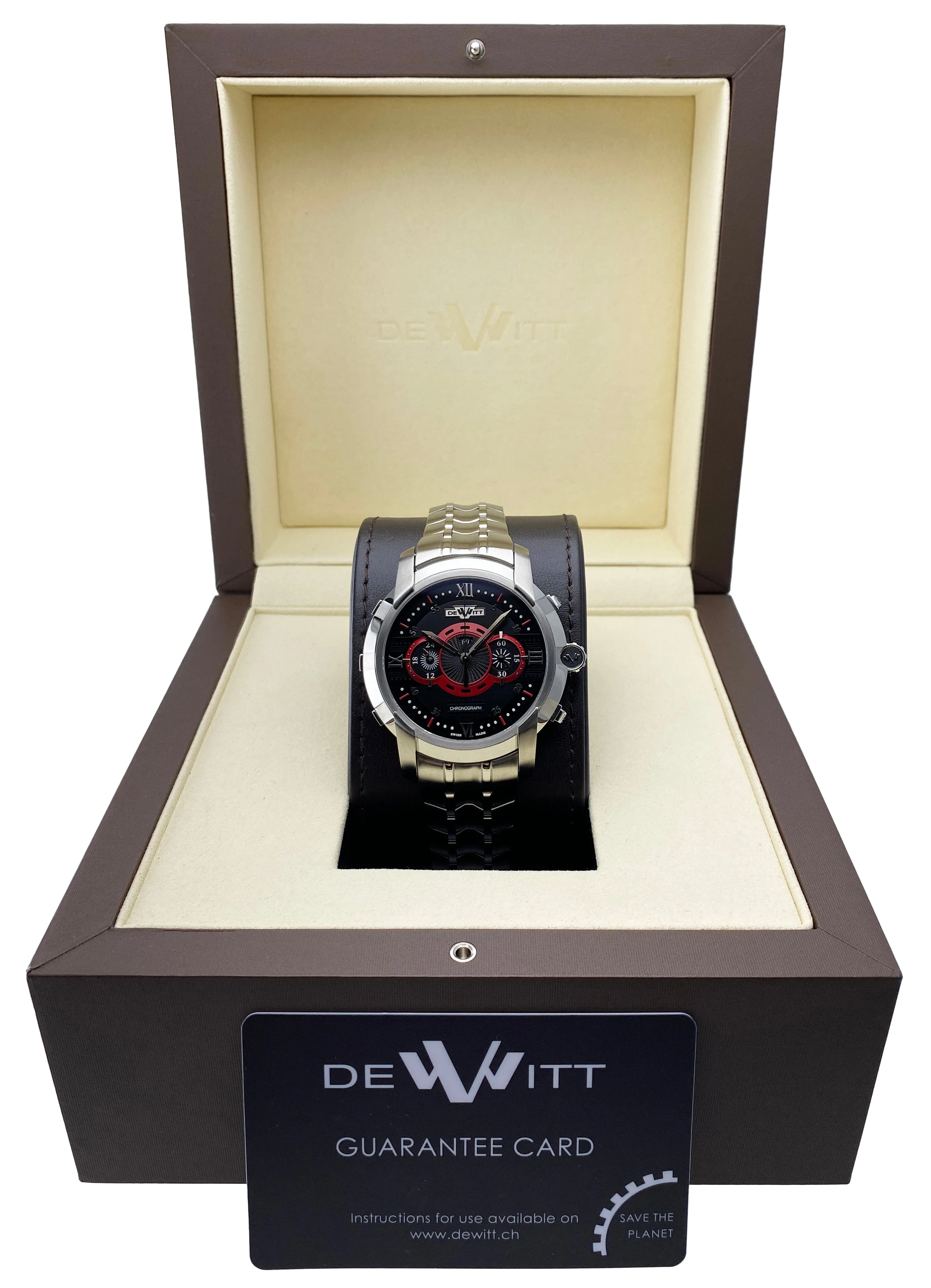 Dewitt Academia FTV.CHR.005.S1 Black & Red Dial Mens Watch Box Papers