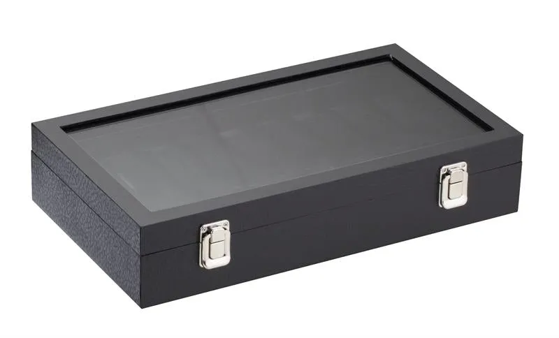 Diplomat Watch Case Black Leatherette Eighteen Watch Case with Black Felt Interior and Adjustable Inserts