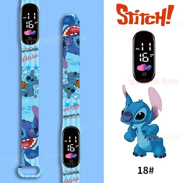 Disney Stitch Digital Kids' Watches Anime Figures LED Luminous Watch Touch Waterproof Electronic Sports Watch Kids Birthday Gift