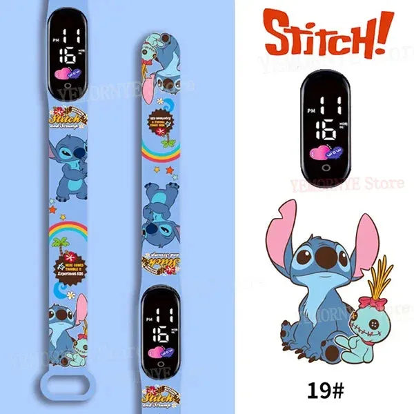 Disney Stitch Digital Kids' Watches Anime Figures LED Luminous Watch Touch Waterproof Electronic Sports Watch Kids Birthday Gift