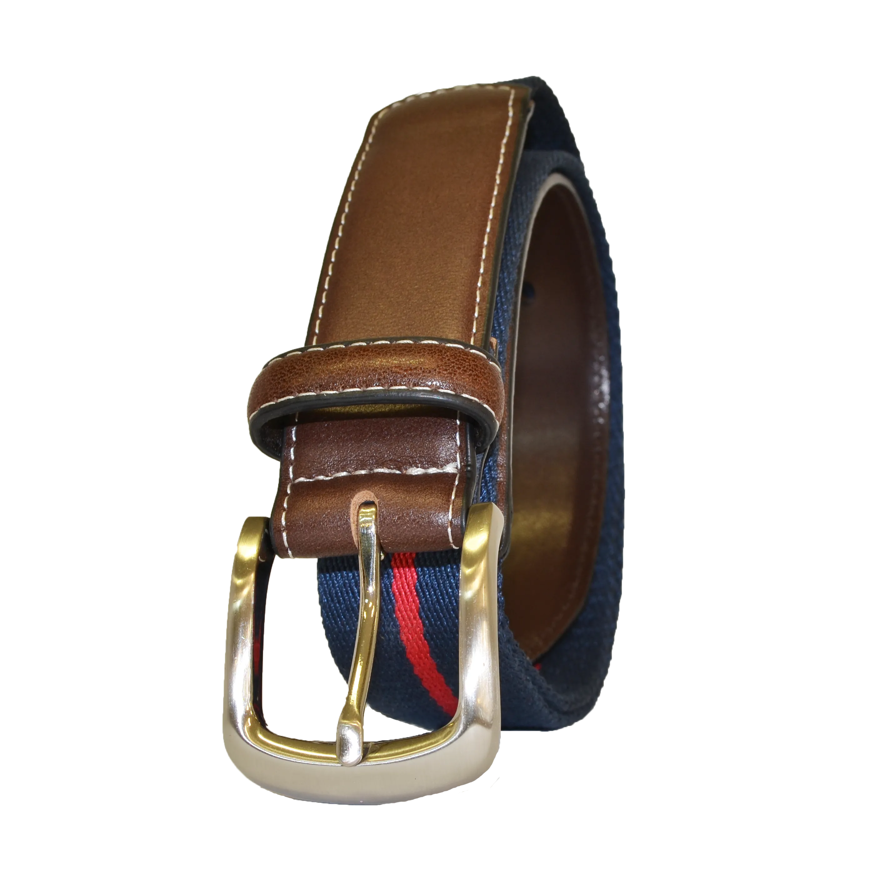 DUKE - Canvas Men's Navy Red Stripe Leather Belt