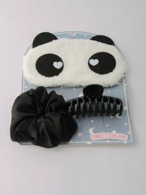 FASHION SCRUNCHIE CLAW CLIP & PANDA MASK SET