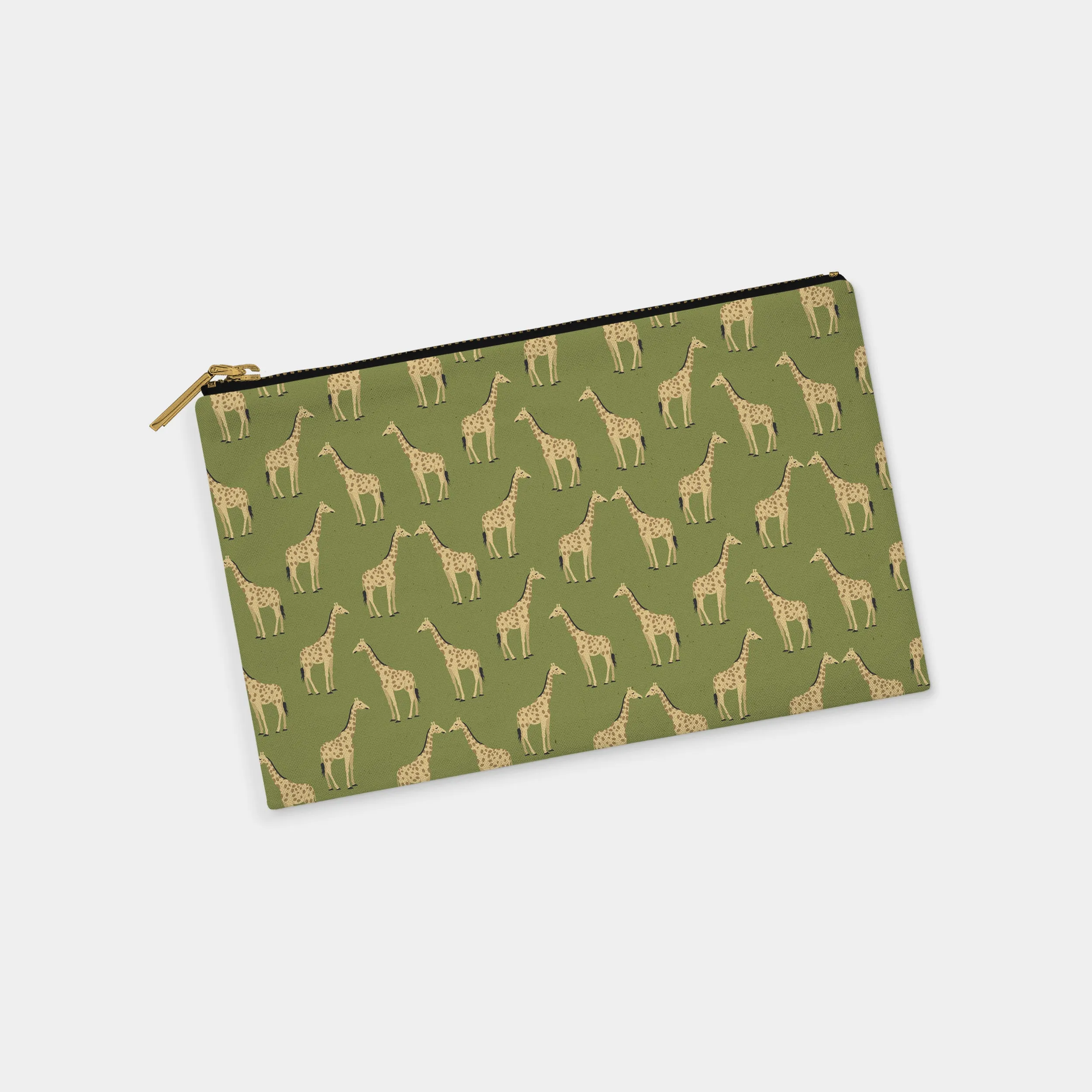 Giraffes Personalized Zipper Pouch (on olive)