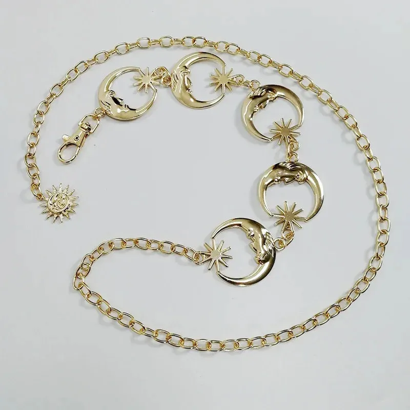 Gothic Moon Pendant Belt for Women's High Waist Fashion in Gold or Silver