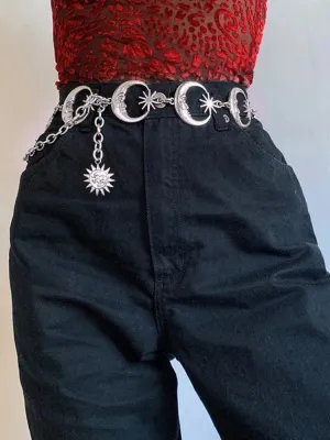 Gothic Moon Pendant Belt for Women's High Waist Fashion in Gold or Silver