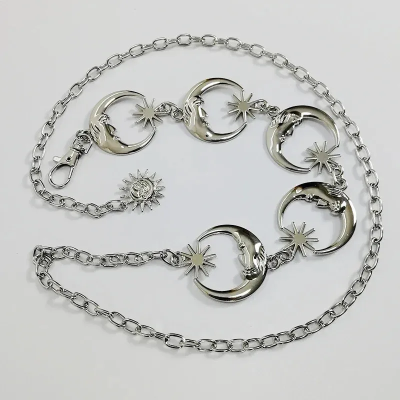 Gothic Moon Pendant Belt for Women's High Waist Fashion in Gold or Silver