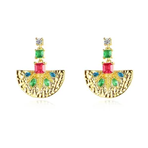 Green Crystal & Cubic Zirconia Fan Drop Earrings