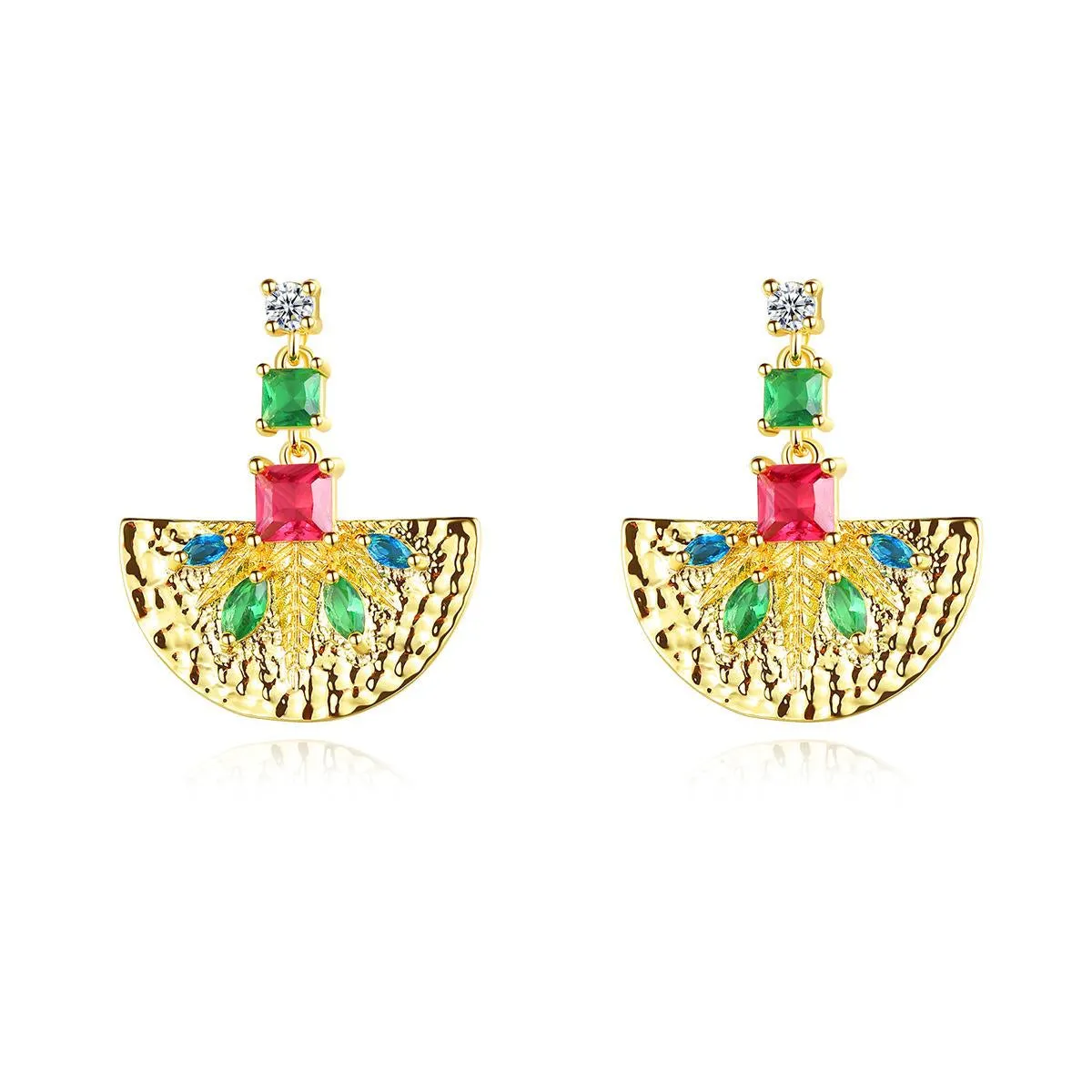 Green Crystal & Cubic Zirconia Fan Drop Earrings