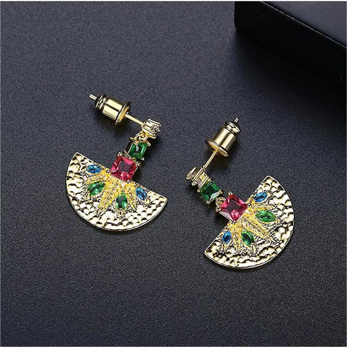 Green Crystal & Cubic Zirconia Fan Drop Earrings