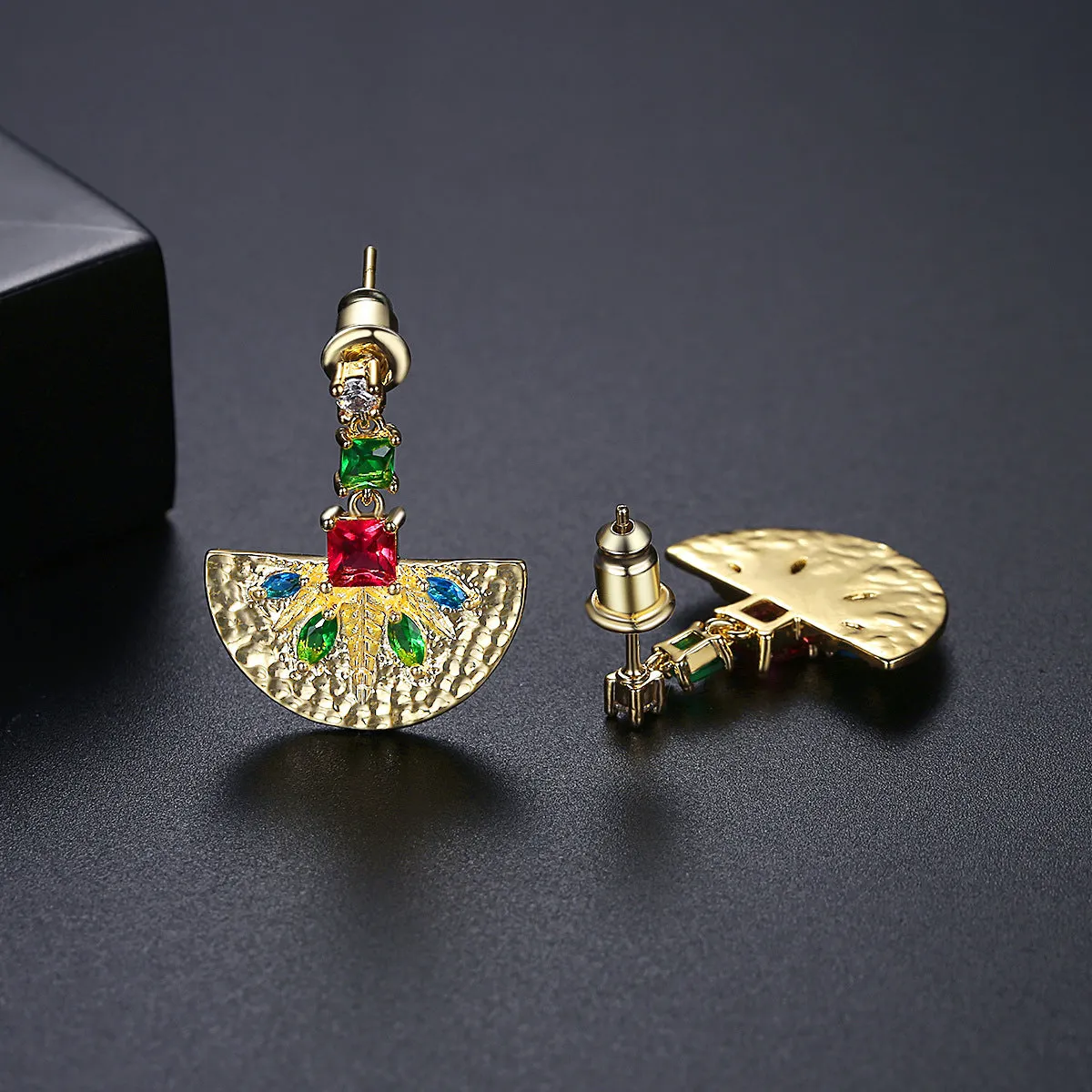 Green Crystal & Cubic Zirconia Fan Drop Earrings