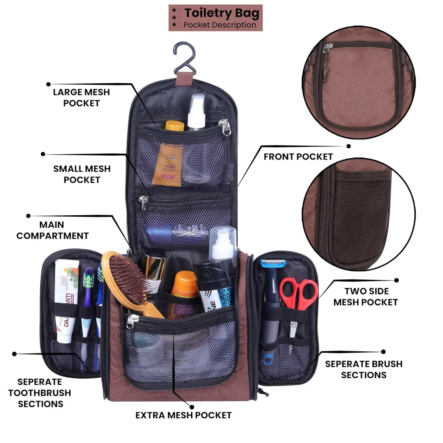 Hanging Travel Toiletry & Makeup Organizer Bag (Multi Colors, 20x20x11cm)