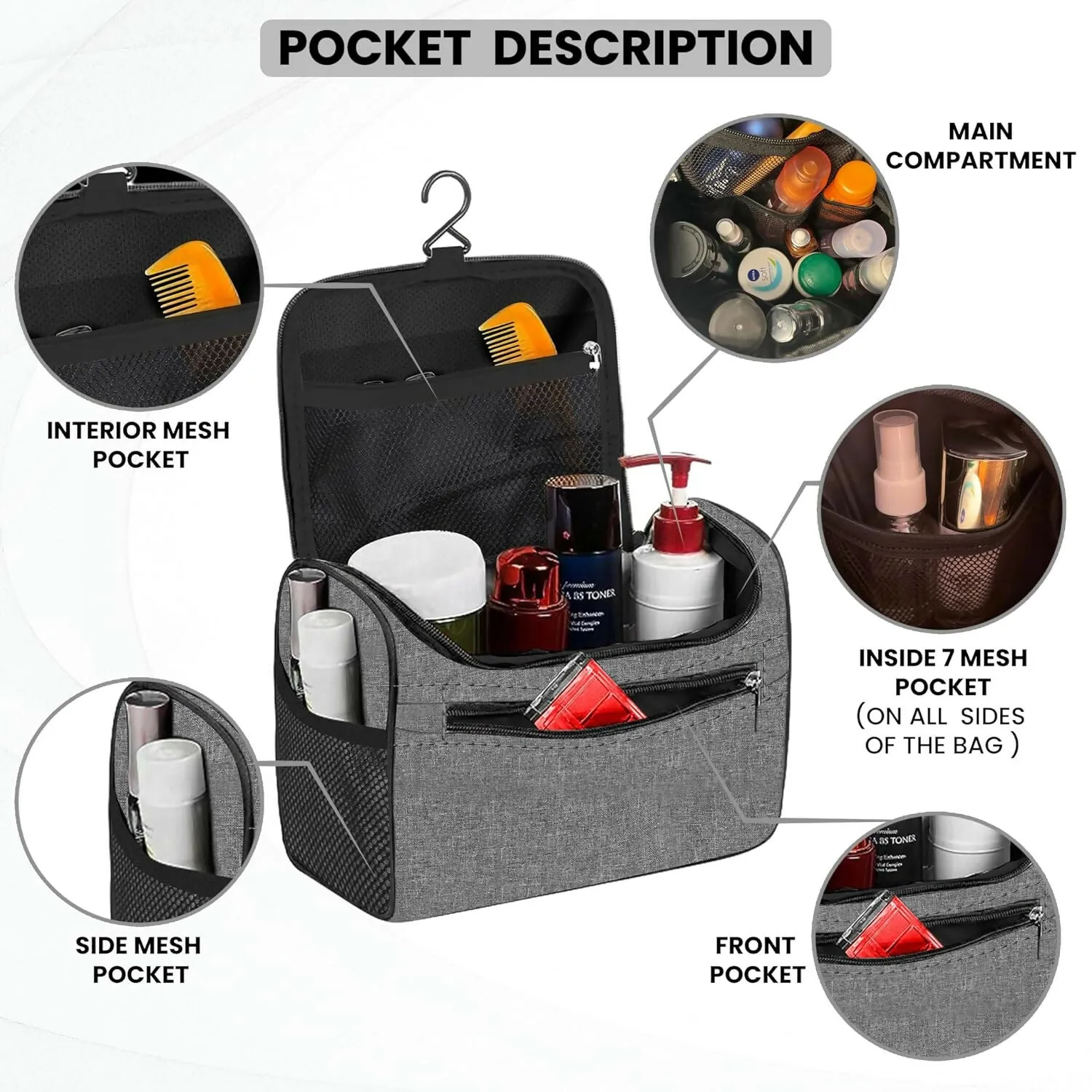 Hanging Travel Toiletry & Makeup Organizer Bag (Multi Colors, 20x20x11cm)