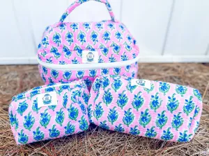 Heart of Grace Blue Blossom Quilted Cosmetic Bags-set of 3
