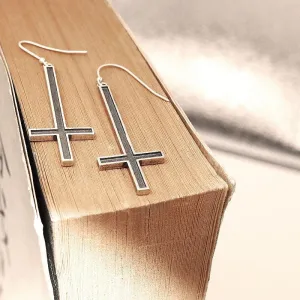High Quality Metal Satanic Inverted Cross Drop Earrings Devil