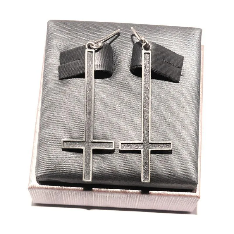 High Quality Metal Satanic Inverted Cross Drop Earrings Devil