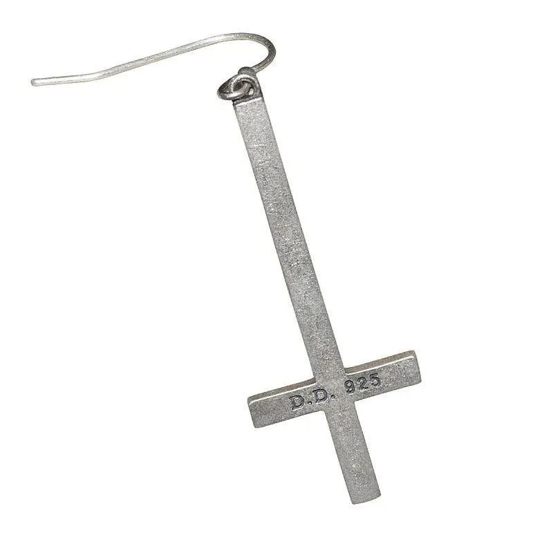 High Quality Metal Satanic Inverted Cross Drop Earrings Devil