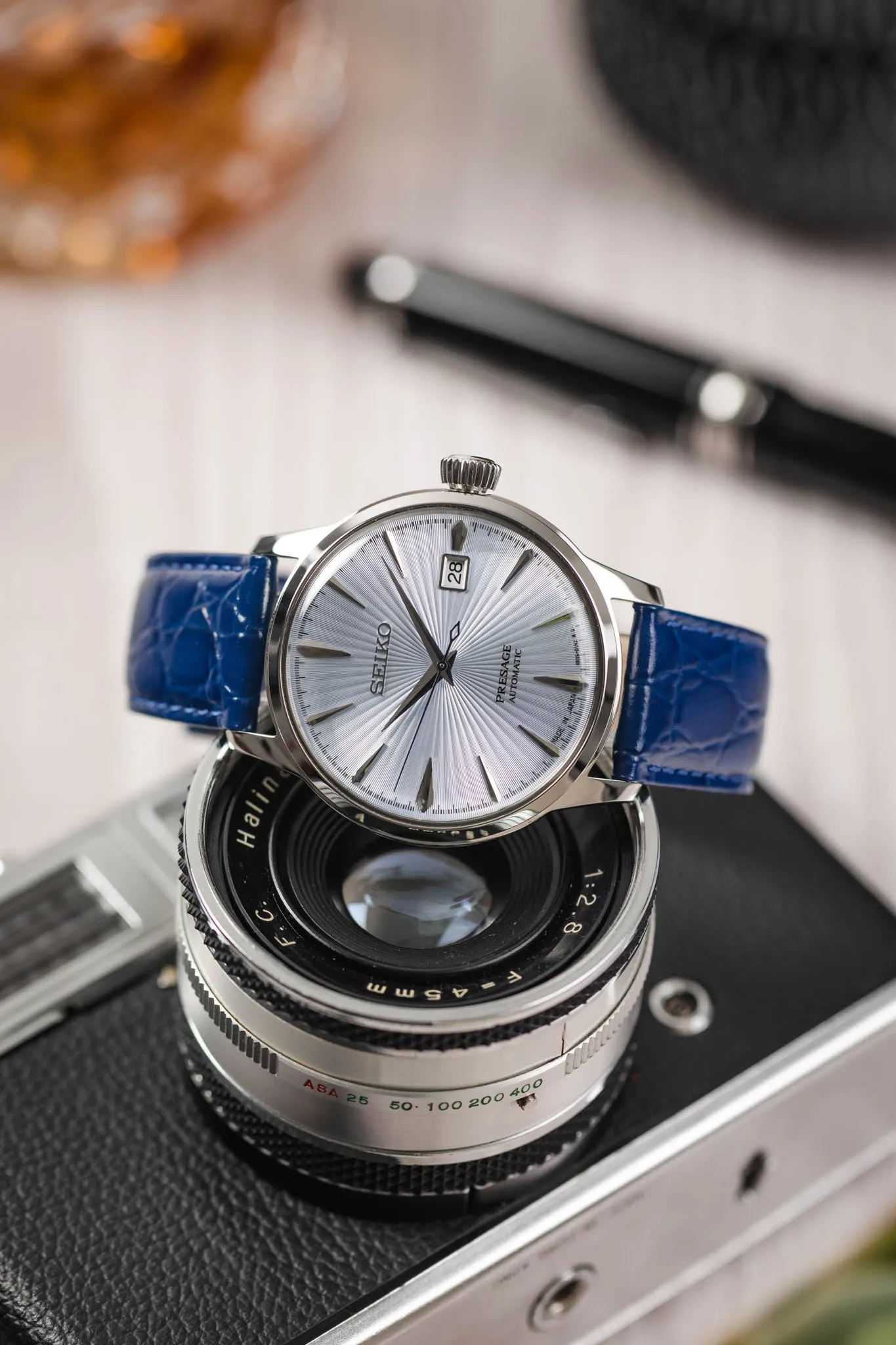 Hirsch CROCOGRAIN Crocodile Embossed Leather Watch Strap in MIDNIGHT BLUE