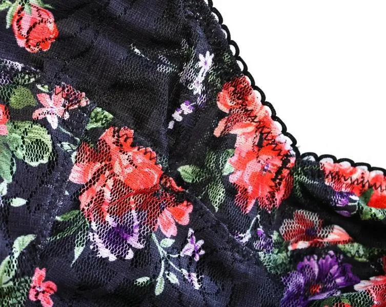 Lace Garterbelt - Black Floral -