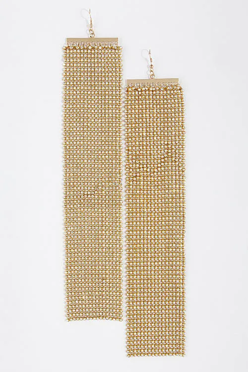 Large Rhinestone Drop Earring- Gold/Clear
