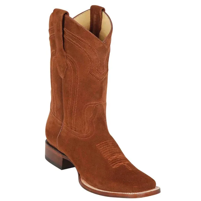 Los Altos Boots - Mens Dress Cowboy Boot - Low Priced  Square Toe Cowboy Suede Boots Cognac- in Cognac