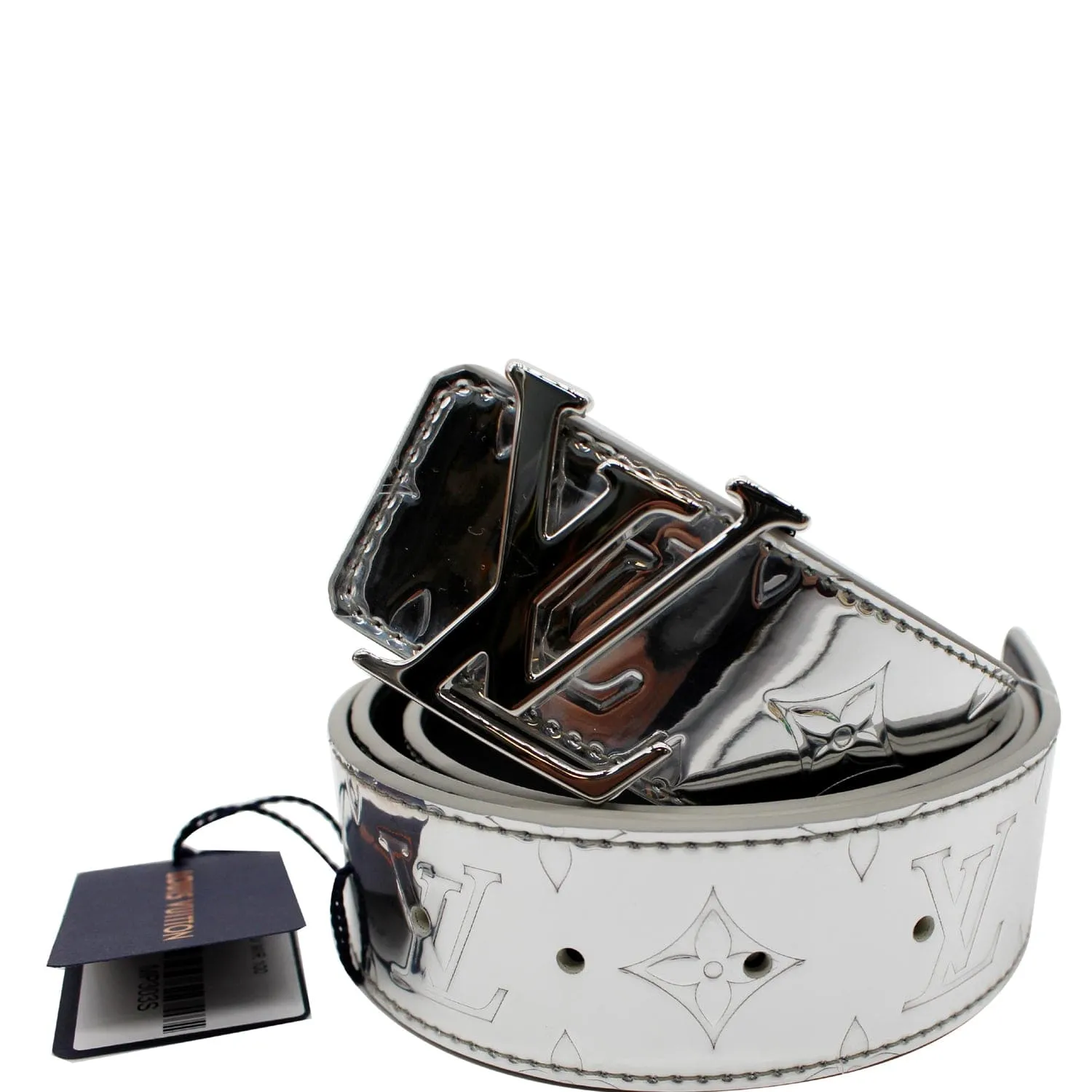 LOUIS VUITTON LV Initiales Mirror Reversible Monogram Belt Metallic Silver