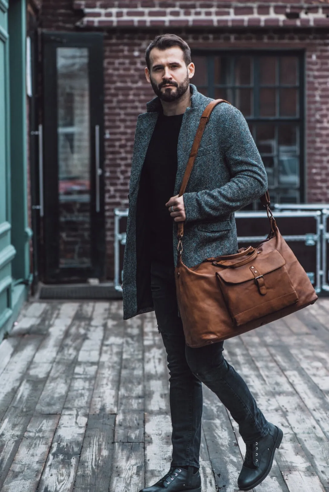 Men's Vintage Leather Weekend Holdall In