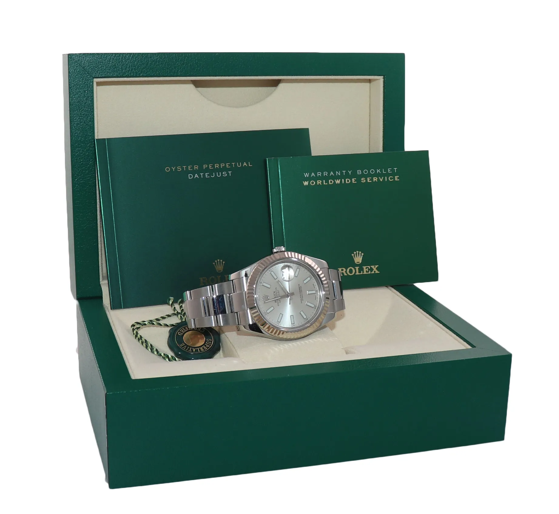 MINT 2017 Rolex Datejust II Silver Stick 41mm 18k White Gold Fluted 116334 Watch
