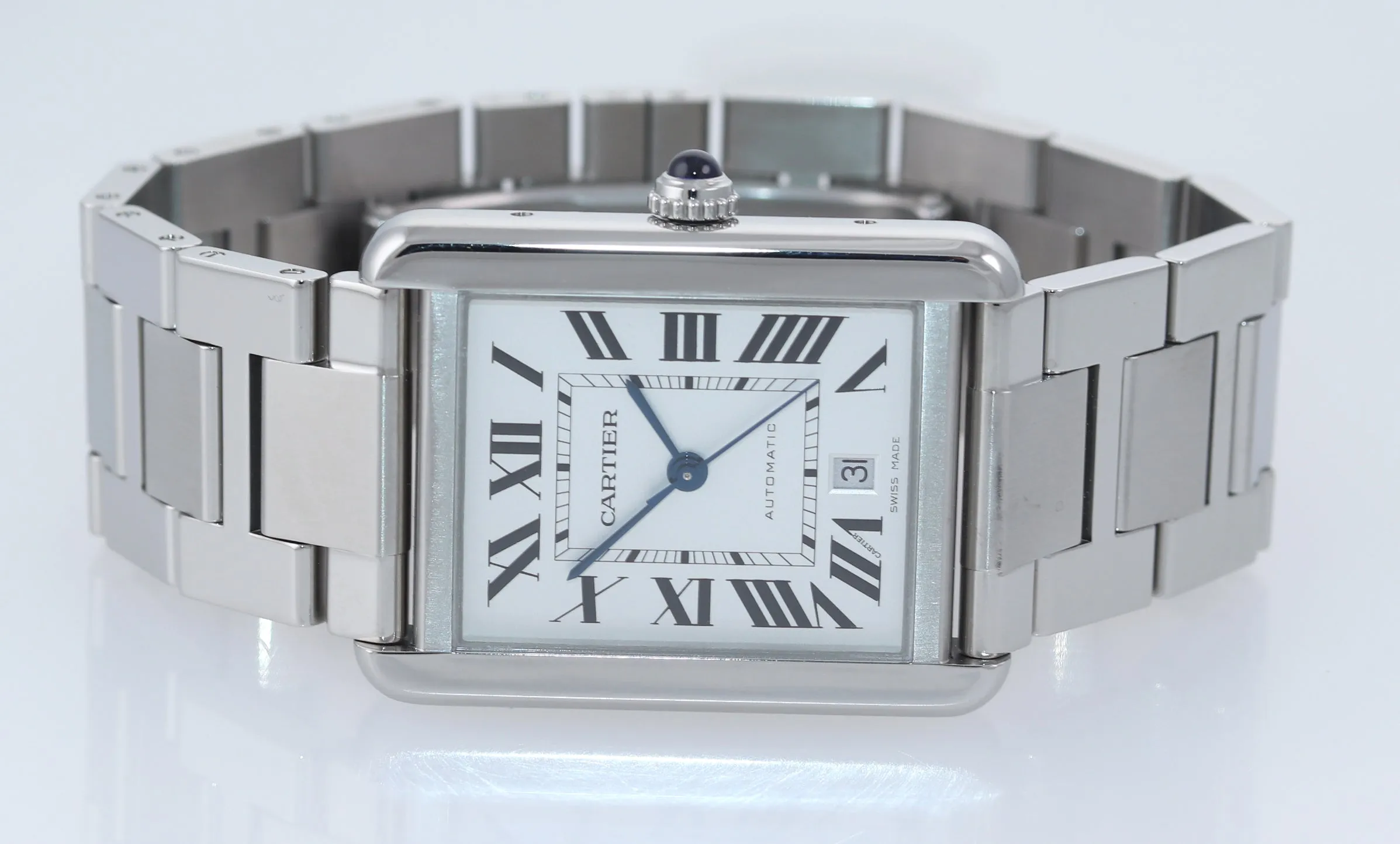 MINT Cartier Tank Solo XL 3800 Steel Automatic Silver Roman Date Watch W5200028
