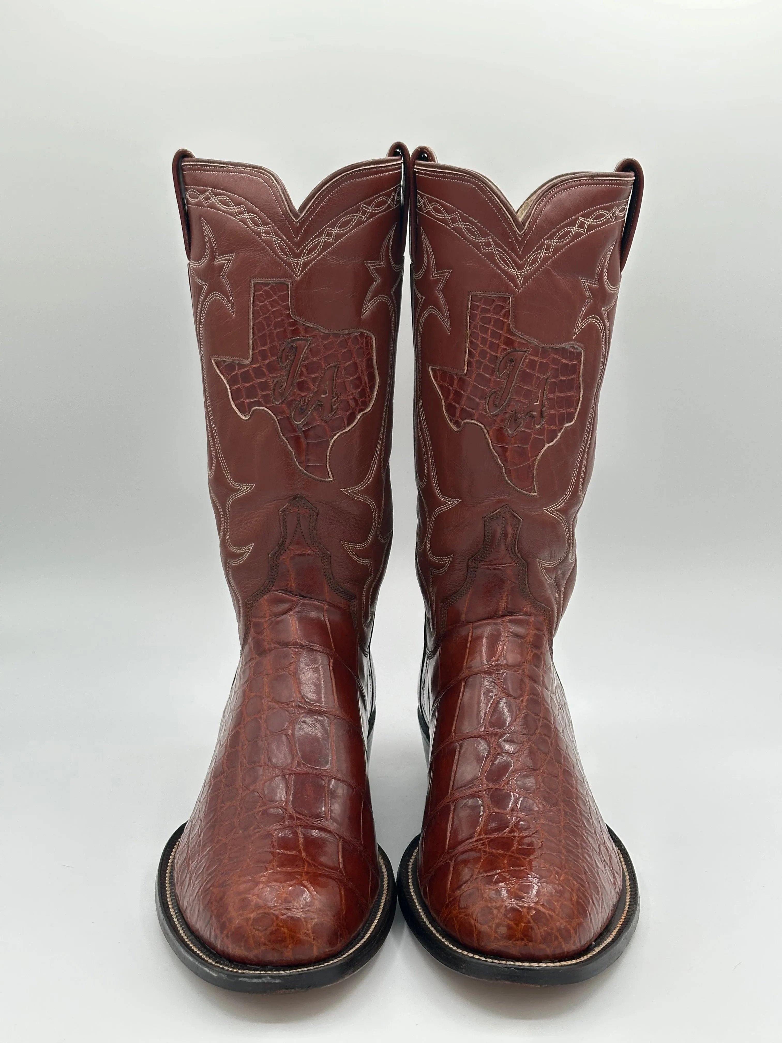 ML Leddy Custom American Alligator Cowboy Boots size 9 D